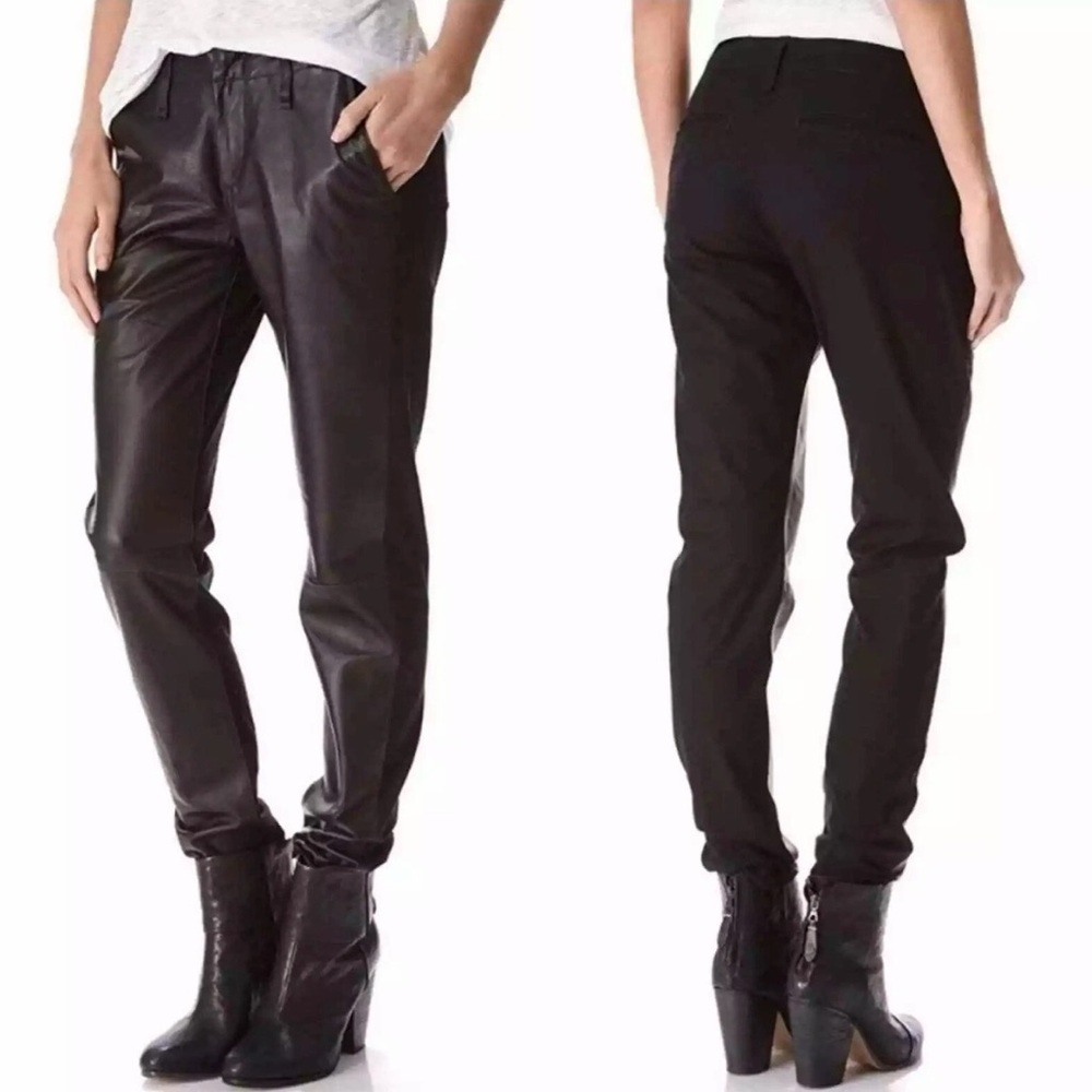 Rag & Bone Jean HYDE PORTOBELLO Leather Front Pants Black, Size 26